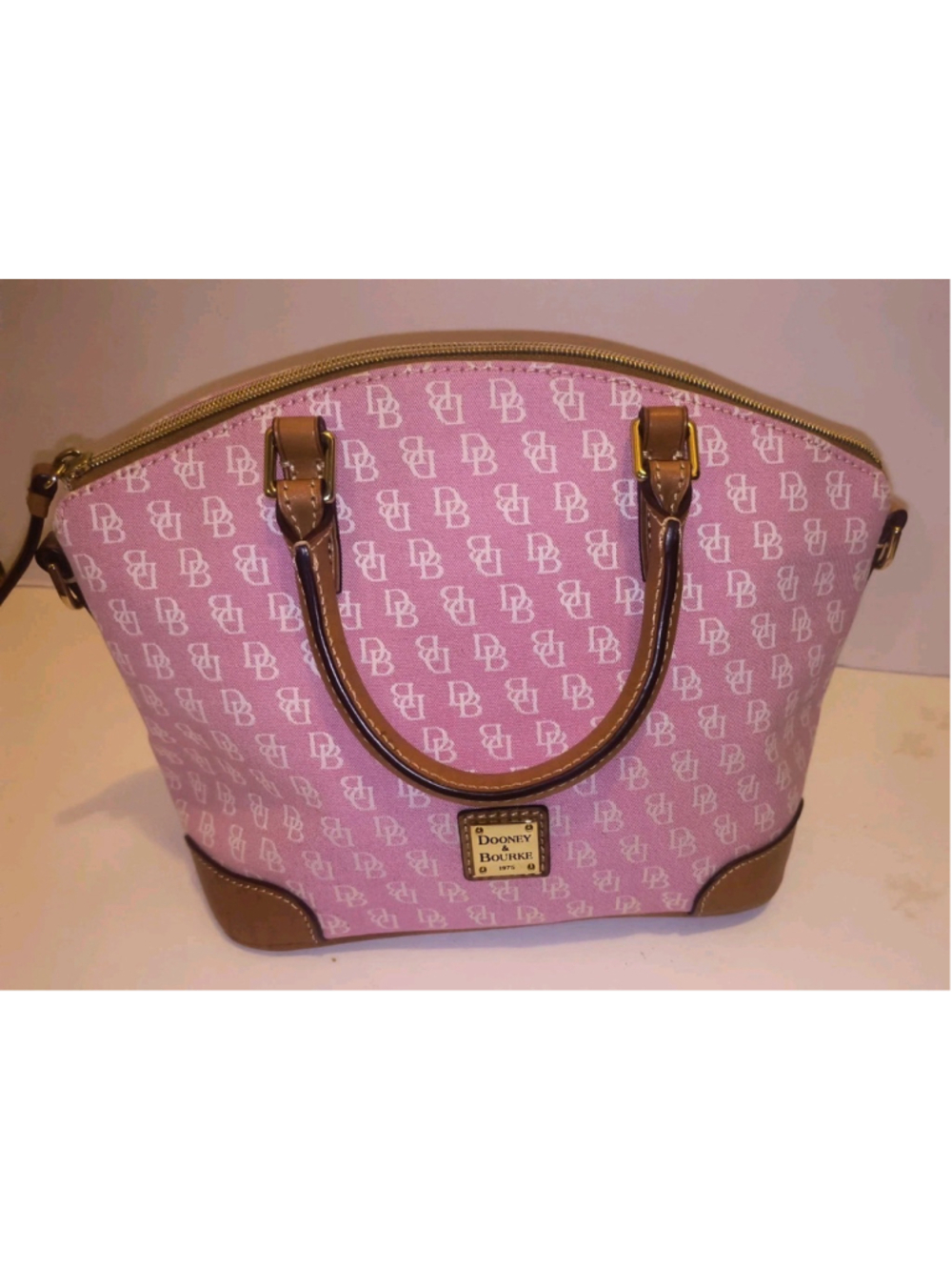 Dooney & Bourke Charlie Pink DB Monogram Zip Dome Satchel Handbag No Crossbody